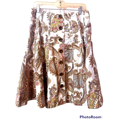Cabi Paisley Button Down Pleated Paneled Skirt, Size 8 - Image 1 of 4