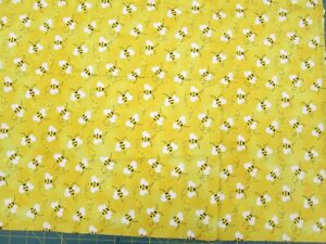 BEES ON YELLOW  BACKGROUND  100% COTTON 44 WIDE  DESIGN 1 YARD PIECE