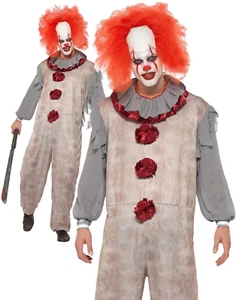 Costume pagliaccio vintage uomo Halloween horror spaventoso vestito fantasia Pennywise nuovo - Foto 1 di 4