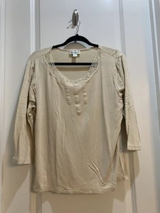 Coldwater Creek XLarge antique lace tee shirt top 3/4 sleeves beige - Picture 1 of 5