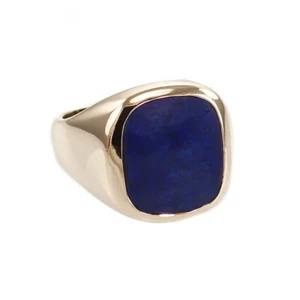 UNISEX LAPIS MEN’S SIGNET RING SOLID 14K YELLOW GOLD SIZE US10.25 MADE IN ITALY - Picture 1 of 10