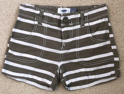 OLD NAVY size 7 Girls Tan & Ivory Striped Linen Blend Cuffed Shorts - Image 1 of 4