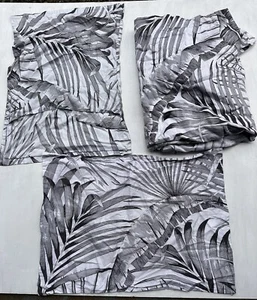 Eiker Egyptian Cotton Queen Duvet Cover Set 2 Shams White Black Palm Leaves - Picture 1 of 11