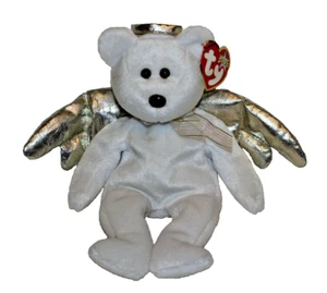 HALO II"" TY BEANIE BABY WHITE ANGEL OSO RARO NARIZ MARRÓN 8,5 PULGADAS - Imagen 1 de 4