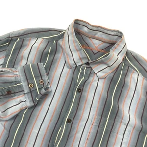 Tommy Bahama XL Button Down Pockets Gray Blue Stripe 100% Silk Long Sleeve - Picture 1 of 6