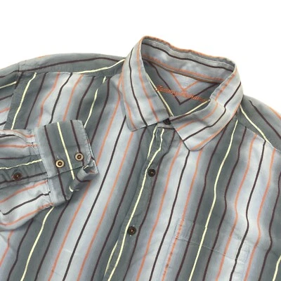 Tommy Bahama XL Bolsillos Abotonados Gris Azul Rayas 100% Seda Manga Larga Foto 1 de 4
