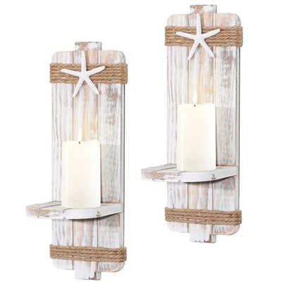 Juego de 2 apliques de velas de pared con estrellas de mar desvestidas - Decoración de playa temática de océano Foto 1 de 4