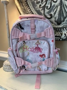 Pottery Barn Kids Disney Princes Castle Shimmer SMALL Backpack Mono “Hattie” OB - Picture 1 of 12