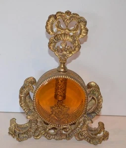 Botella de perfume vintage Hollywood Regency ornamentada ORMOLU filigrana dorada tocador - Imagen 1 de 3
