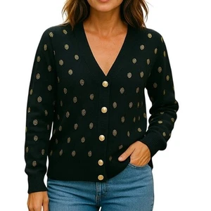 Belldini Womens 2X Black Cardigan Gold Paisley Button Front Cotton Cashmere - Picture 1 of 11