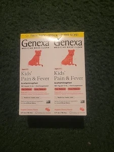 2 Bottles: Genexa Kids' Pain & Fever Reducer Cherry 4oz ea Exp 6/26 - Picture 1 of 4