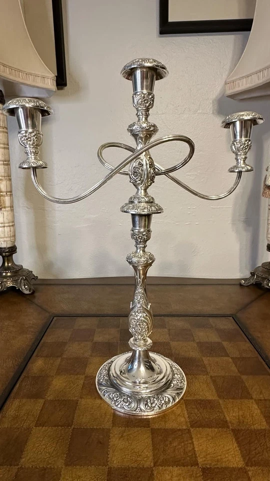 1847 Rogers Bros. HERITAGE Silverplate 3 Light Candelabra 18" Tall  - Image 1 of 4
