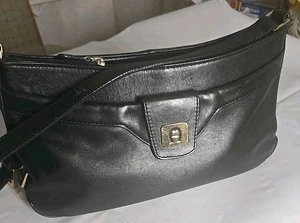 Vintage Aigner Black Leather Purse Gold Tone Metal Accents - Picture 1 of 11