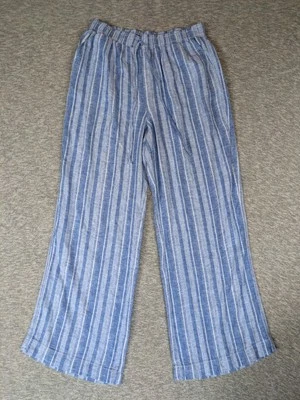 Pantalones Briggs para mujer mezcla de lino azul blanco pierna ancha talla grande hipster pierna larga Foto 1 de 4