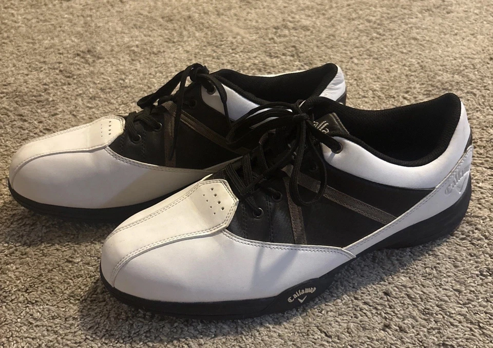 Zapatos de golf Callaway para hombre talla 10,5 blanco negro azul cuero Foto 1 de 4