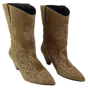 Fabienne Chapot 'Josie Santiag' Brown Suede Heart Embroidered Boots 4 / 37 - Picture 1 of 4