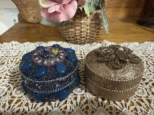 Lote 2 Caja Baratija Decorativa Con Cuentas De Colección con Tapa Perla Estrás Metal Azul Dorado - Imagen 1 de 14