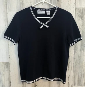 Alfred Dunner Ponte Strickpullover Oberteil Gr. PM marineblau weißer Besatz kurz Slv gebraucht, in einwandfreiem Zustand - Bild 1 von 11