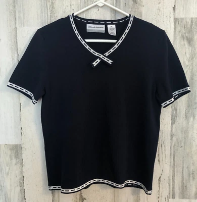 Top Pullover Alfred Dunner Ponte Tejido Talla PM Azul Marino Blanco Borde Corto Slv Usado en Excelente Condición Foto 1 de 4