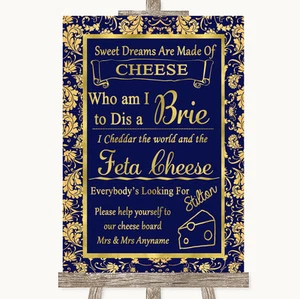 Blau & Gold Käsebrett Lied personalisiert Hochzeit Schild - Bild 1 von 8