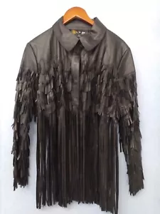 Leather Fringe Jacket Western Style Festival Fashion Coat, Size Unknown - Picture 1 of 11