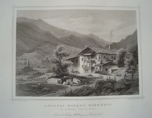 Hofers Wohnhaus Gesamtansicht Österreich wunderschöner echter Stahlstich 1842 - Bild 1 von 1