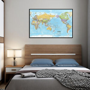 Large World Map Canvas Print Poster Political Maps Office Decoration 7x5ft/5x3ft