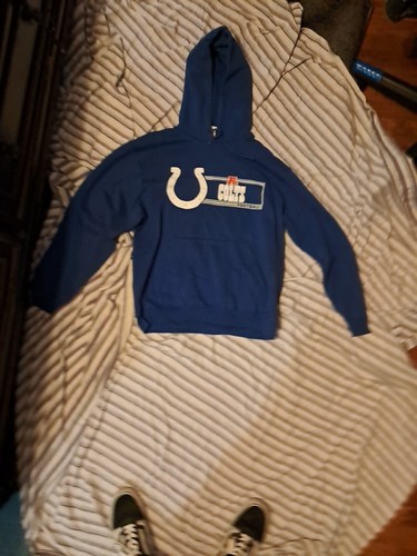 VETEMENTS Felpa con cappuccio abbigliamento squadra NFL Colts Football blu manica lunga taglia M