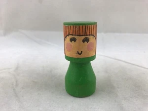 Playskool Vintage Wood Wooden Little Family Peg People Litho Faces GREEN FIGURE - Picture 1 of 3