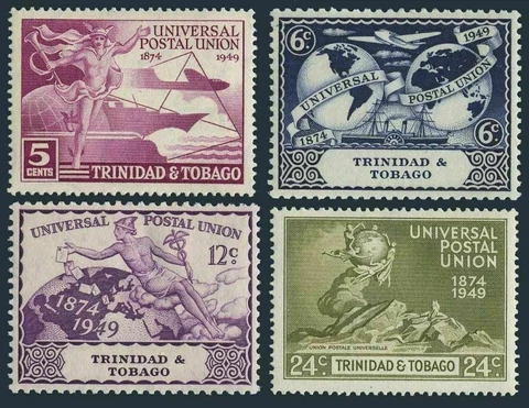 Trinidad & Tobago 66-69, hinged, UPU-75 1949 Plane Ship Hemisphere Globe Cover