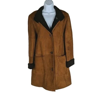 Aquilo Amiq Sheepskin Coat Size 6 Reversible Coat Shearling Jacket Brown Womens - Picture 1 of 17
