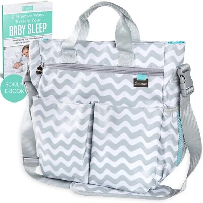 Liname Baby Diaper Bag Back Pack Gray/White Adjustable Strap Zipper Pockets New - Image 1 of 4