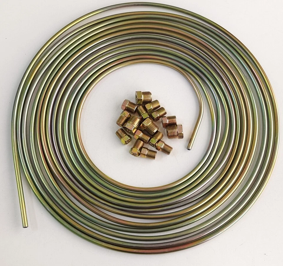 1Pcs Brake Line Tubing Kit Galvanized Steel 25 Ft. Roll Coil 3/16"OD 16 Fittings Foto 1 de 4