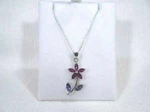 1.14ct Natural Rhodoloite Garnet & Iolite Sterling Silver Flower Necklace-51 cm - Picture 1 of 10