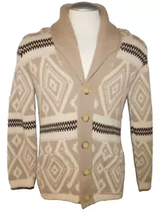 VTG 80'S TUNDRA SHAWL COLLAR CARDIGAN SWEATER GRANDPA WOOL KNIT DIAMOND sz S - Picture 1 of 13