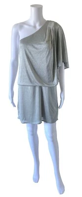 JS BOUTIQUE Womens Size 8 Sparkly Silver One Shoulder Mini Party Blouson Dress - Image 1 of 4