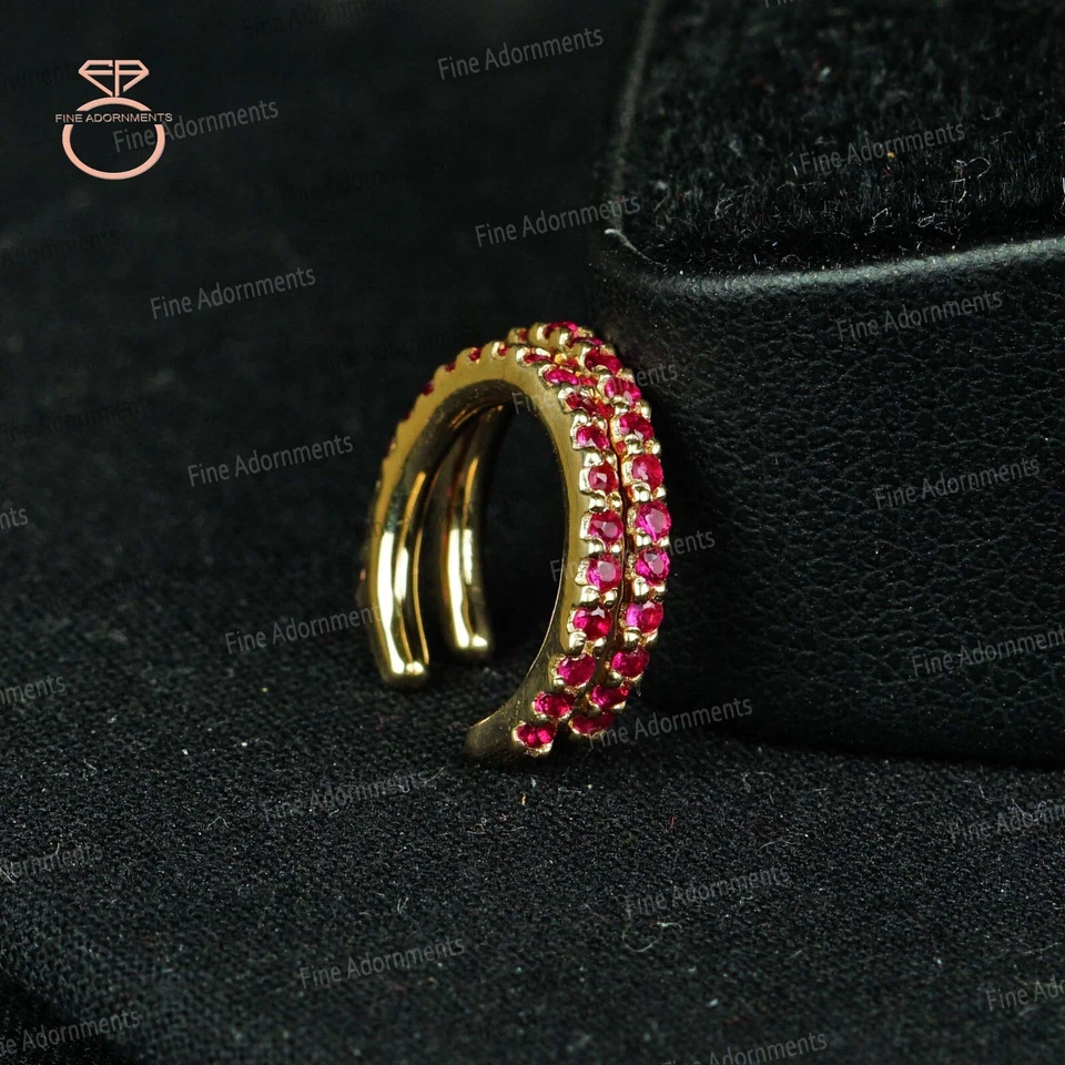 Solid 14k Gold Cartilage Ear Cuff No Piecing Natural Ruby Earrings New (Single) - Image 1 of 4
