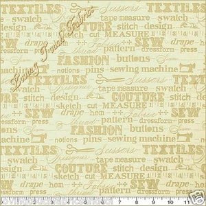ROBERT KAUFMAN "SEWING STUDIO" #14864-14 SEWING WORDS FABRIC PRICED PER 1/2 YD - Picture 1 of 1