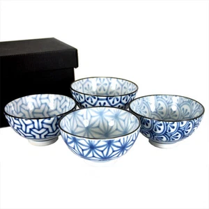 4 PCS. Japanese 4.25"D Rice Noodle Soup Bowl Geometric Pattern/Make in Japan - Picture 1 of 2