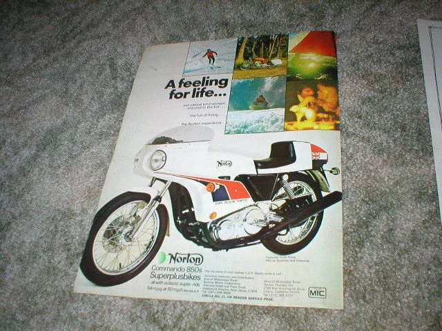 1974 NORTON COMMANDO 850 Motorcycle Ad  Cafe - Racer John Player Norton  vintage - Image 1 of 1