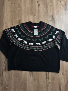H&M Black Polyester Acrylic Crew Neck Jumper Women Size XL NEW - Picture 1 of 6
