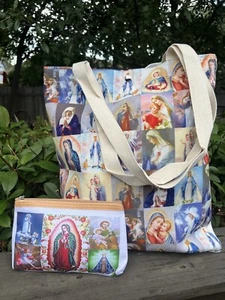 Virgen de Guadalupe Canvas Tote Bag + Matching Accessory Bag Religious Gift Set - Picture 1 of 6