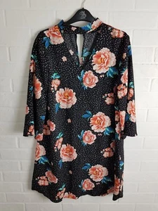 Womens Floral Black White Dot Pink Roses Dress Size UK 14 *FREE UK SHIPPING - Picture 1 of 3