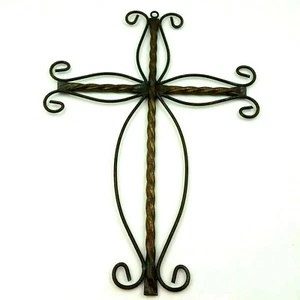 Metal Cross Home Decor Brown Wire Spiral Design Christian Prayer Wall Design - Picture 1 of 12
