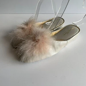 Vintage DAVID NIEPER leather slippers UK 6 VGC pearl feather wedges mules - Picture 1 of 7