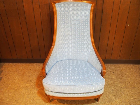 Vintage Custom Made Upholstry Victorian Curved Hudson's Armhair Blue White Cover