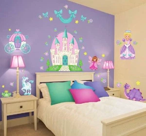 Calcomanías de pared GiaNT PRINCESA 37 Castillo Carro Hada Unicornio Pegatinas Decoración de la habitación - Imagen 1 de 2