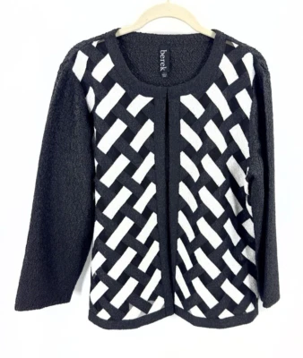 Chaqueta arrugada frontal abierto Berek para mujer talla L blanca negra detalle malla Topper Foto 1 de 4