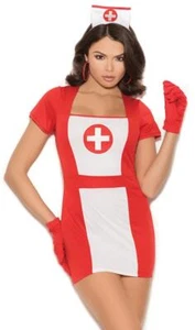Retro Nurse Costume Set Uniform Dress Gloves Head Piece Red White 99080 Medium - Picture 1 of 4