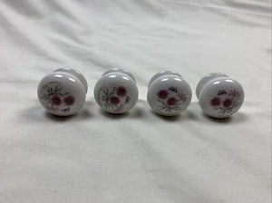 Floral Round Porcelain 4 Cabinet Drawer Pull Knobs Hardware Shabby Chic Design - Imagen 1 de 5